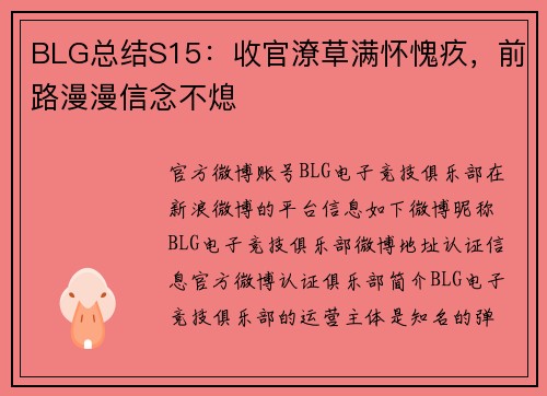 BLG总结S15：收官潦草满怀愧疚，前路漫漫信念不熄