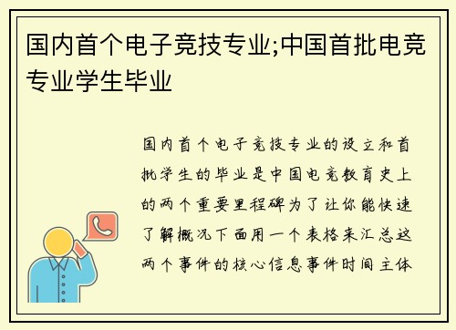 国内首个电子竞技专业;中国首批电竞专业学生毕业