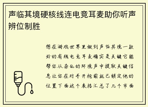 声临其境硬核线连电竞耳麦助你听声辨位制胜